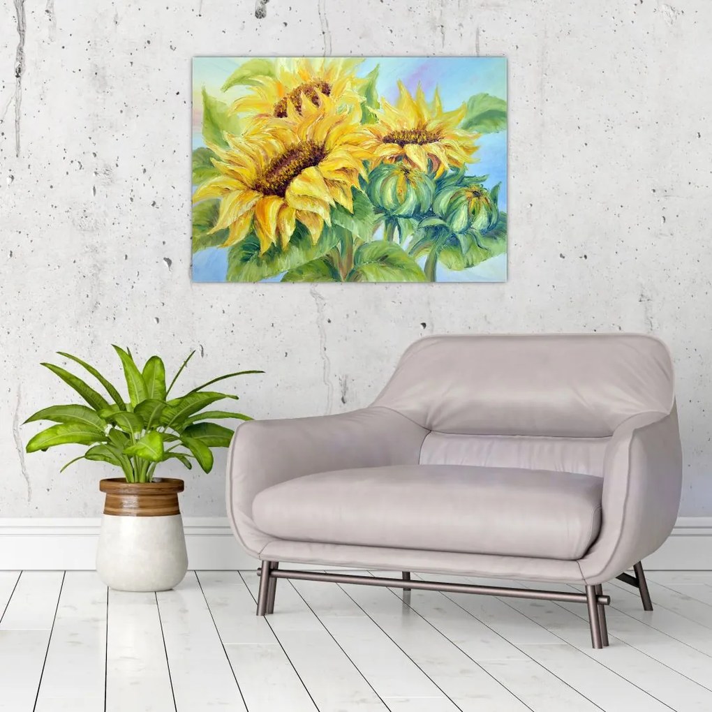 Tablou pe sticlă - Floarea soarelui înflorită (70x50 cm)