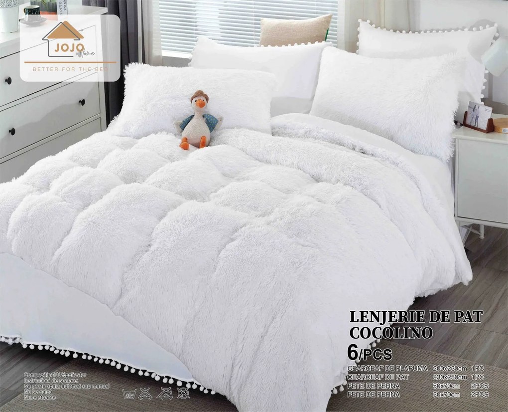 Lenjerie pat super pufoasa COCOLINO Fluffy 6 Piese, Alb