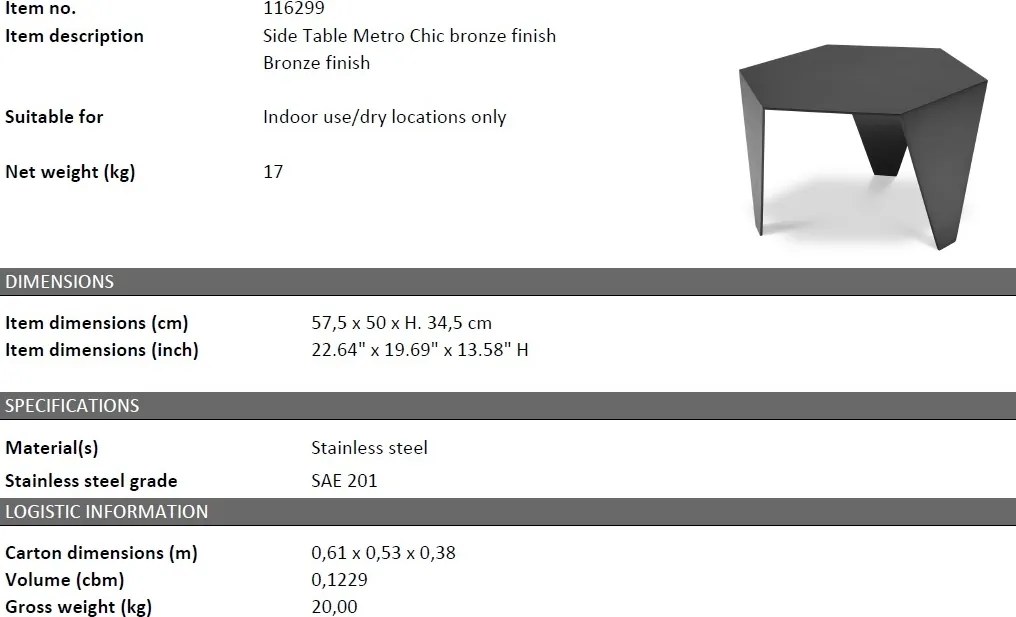 Masuta de cafea design LUX Metro Chic bronz