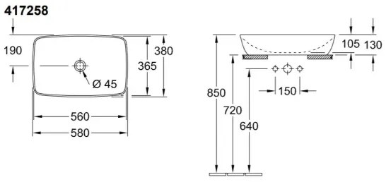 Villeroy & Boch 417258BCT8 - Lavoar ARTIS pentru montare pe blat 58x38,5 cm ceramică/negru
