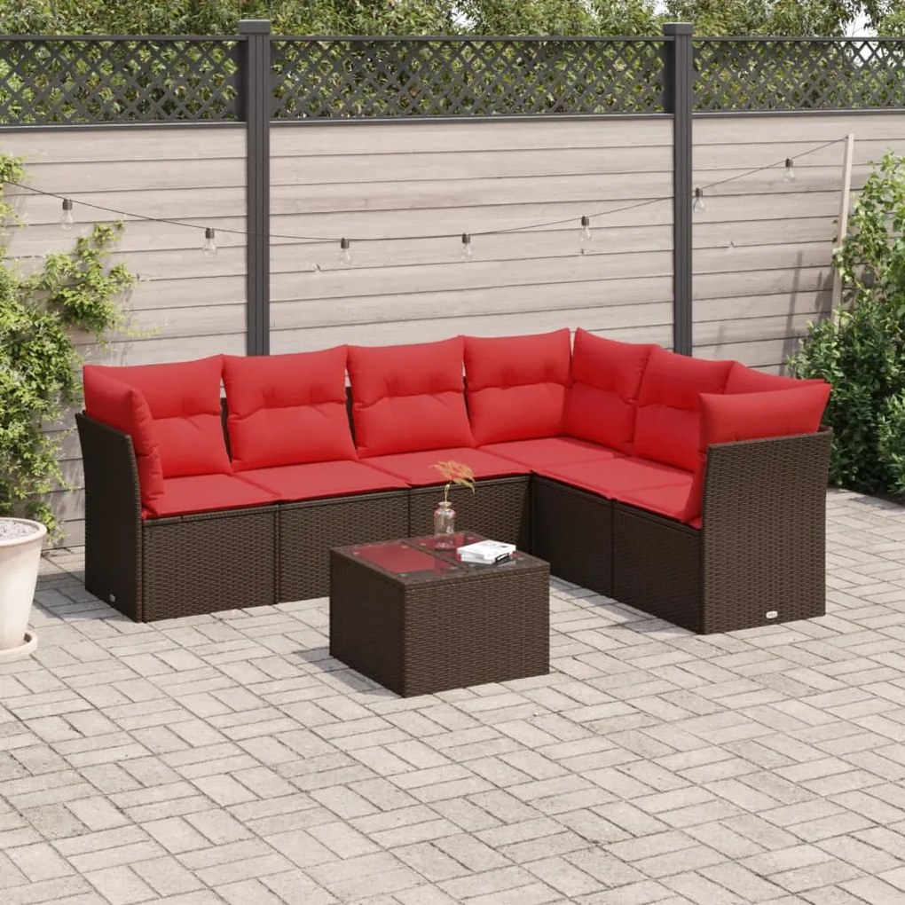 vidaXL Set canapele de grădină cu perne, 7 piese, maro, poliratan