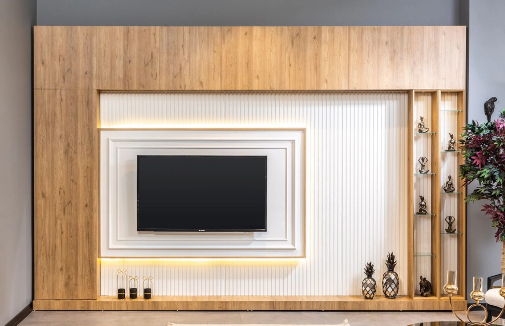 Unitate de perete pentru tv cu panou de perete decorativ - marmara (375x280)