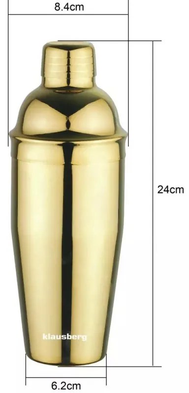 Shaker pentru cocktailuri Klausberg KB 7649, 750 ml, cu finisaj oglindă, auriu