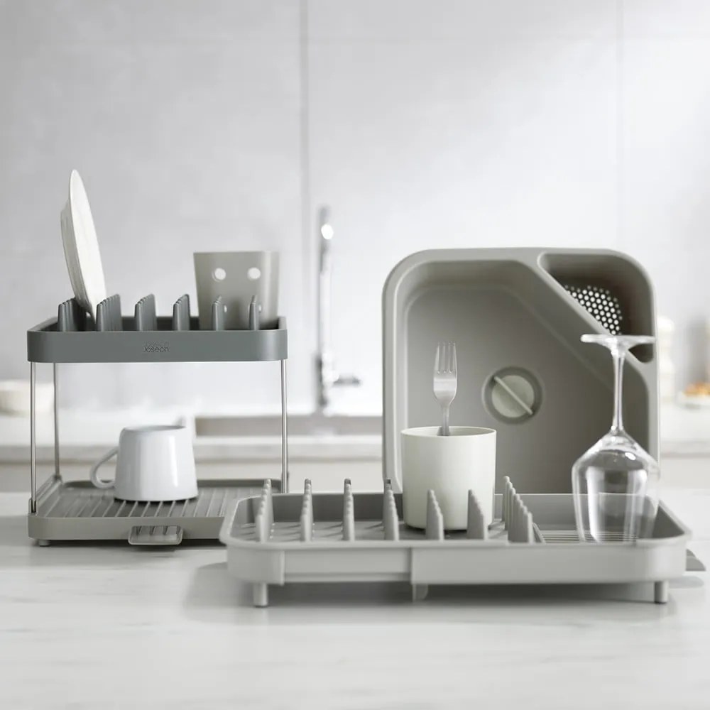 Scurgător de vase gri ajustabil din plastic 34x37 cm Duo – Joseph Joseph