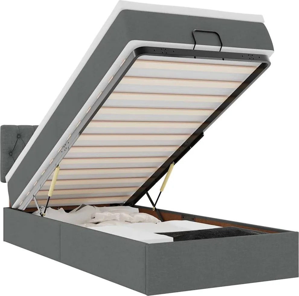 vidaXL Cadru pat otoman cu saltea țesătură gri închis 100x200 cm