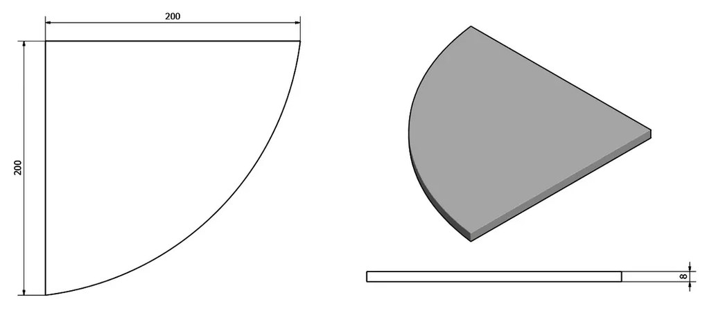 Raft de colț SAPHO 22487, sfert rotund 20 x 20 x0,8 cm, sticlă albă