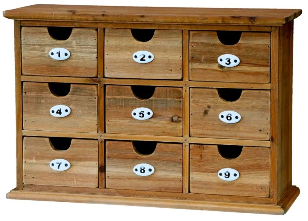 Organizator de birou cu 9 sertare, cu numere ceramice, aspect vintage