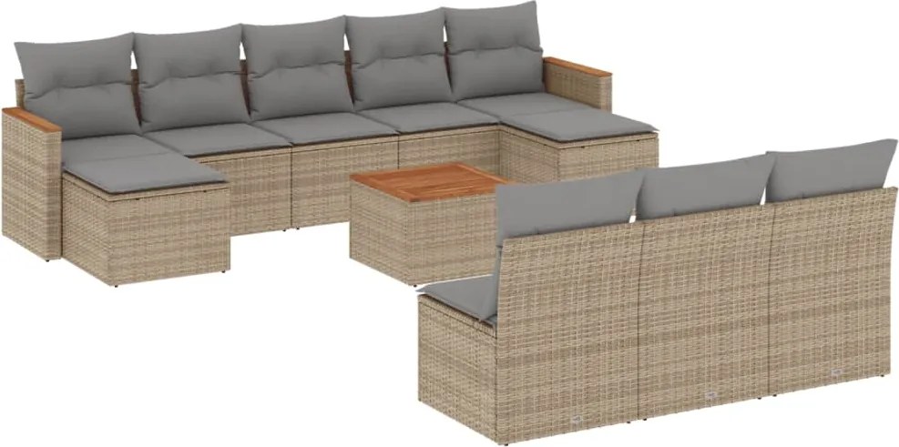 vidaXL Set canapele de grădină, 11 piese, cu perne, bej, poliratan