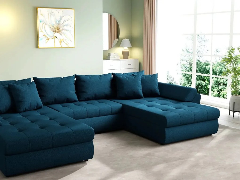 Colțar extensibil dumonde cu ladă de depozitare si sezut confortabil din spuma high-density, Loana U Enjoy Petrol 355x185 cm