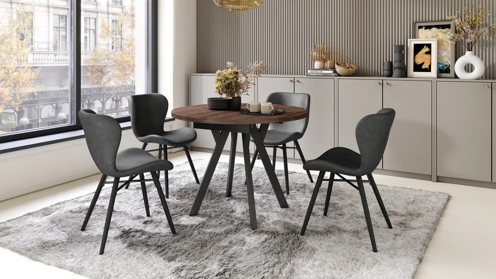 Mazzoni ALMO Stejar Maro/picioare negre - MASĂ ROTUNDĂ EXTENSIBILĂ CU PICIOARE ÎN FORMĂ DE Y STIL LOFT PENTRU SALON/SUFRAGERIE