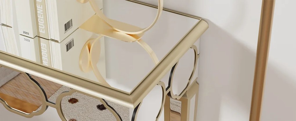 MAOG203 - Masa toaleta oglinda, masuta consola, 120 cm, cosmetica machiaj, vanity birou, Argintiu