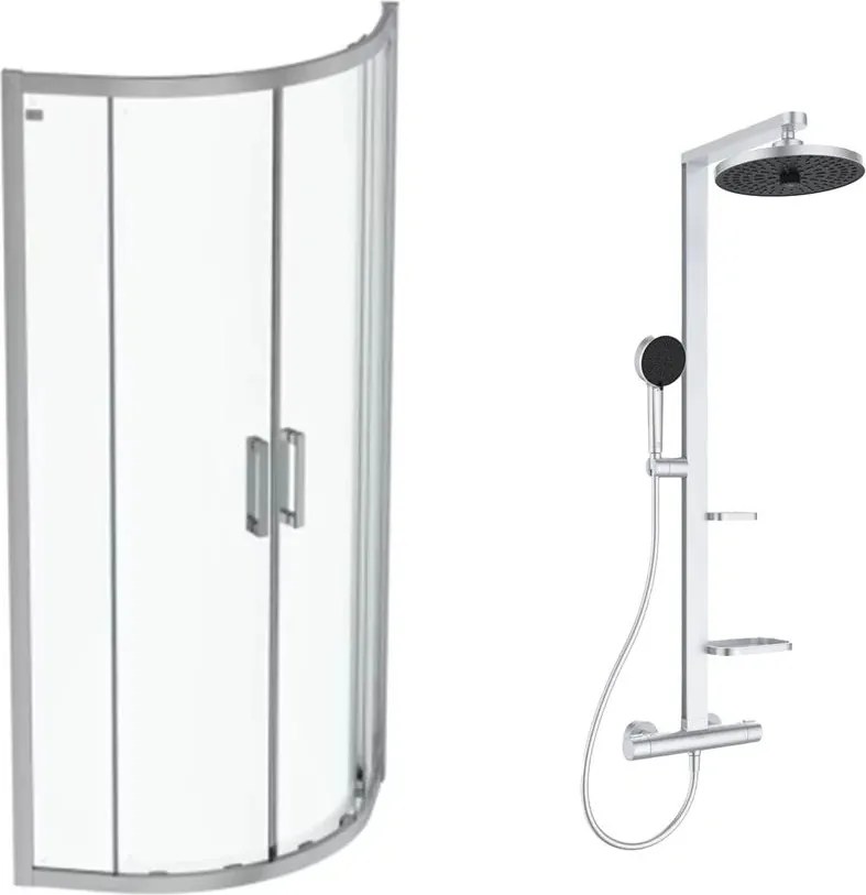 Pachet cabina de dus Ideal Standard Connect 2 crom 80x80 cm si coloana de dus Ideal Standard Alu+ argintiu
