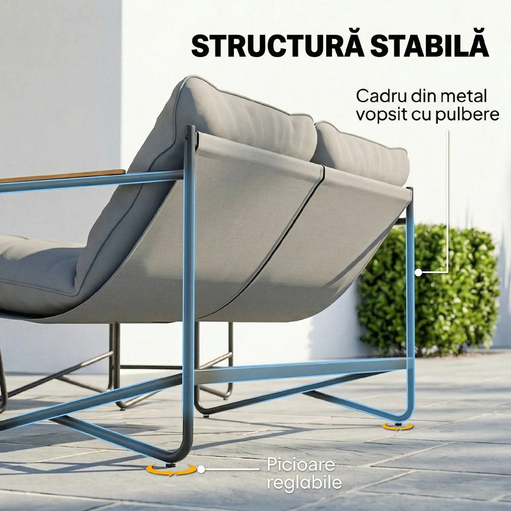 Set de Grădină Outsunny cu Canapea, 2 Fotolii și Măsuță cu Blat din Sticlă, Mobilier de Exterior cu Perne Groase, Gri Deschis | Aosom Romania
