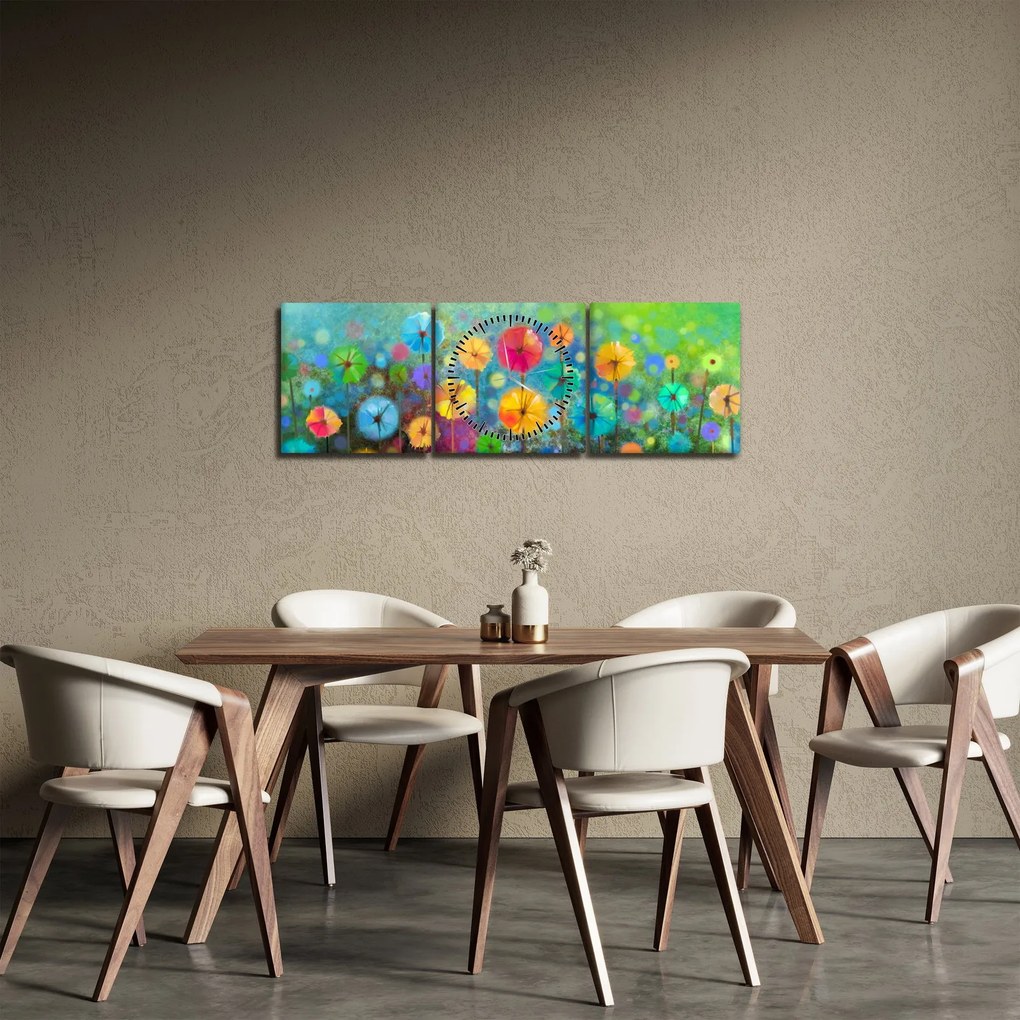 Tablou - Flori abstract (cu ceas) (90x30 cm)