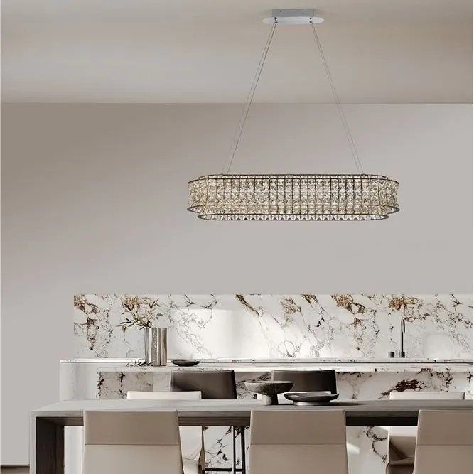 Lustra suspendata LED crom, cristale sticla CELYSIA 100x30cm