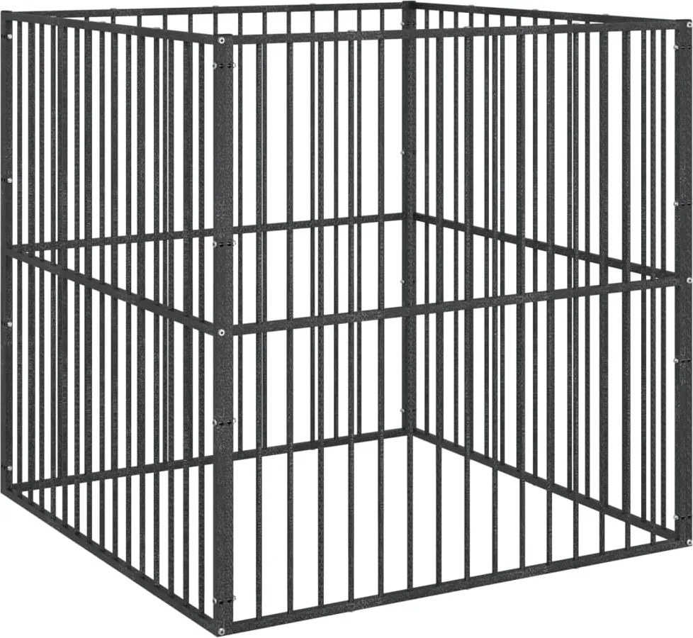 vidaXL Țarc pentru câini cu 4 panouri, negru, oțel galvanizat