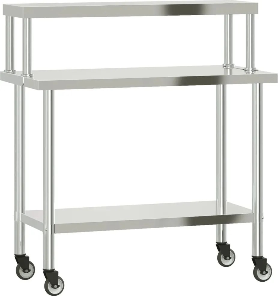 vidaXL Masă bucătărie cu raft superior, 110x55x120 cm, oțel inoxidabil
