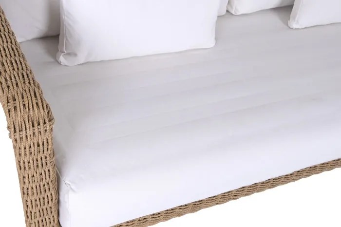 Set lounge exterior din rattan sintetic și structură din aluminiu cu canapea, 2 fotolii, masă și perne, finisaj natural, „Malibu”