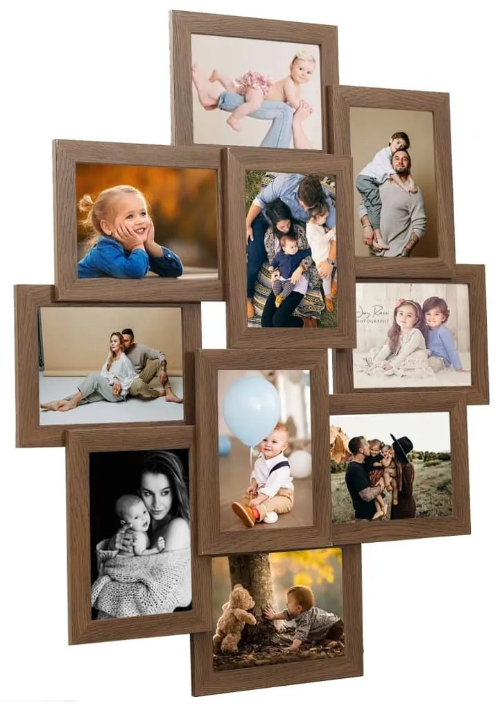 vidaXL Ramă foto colaj maro deschis, pentru 10 foto x (10x15 cm), MDF