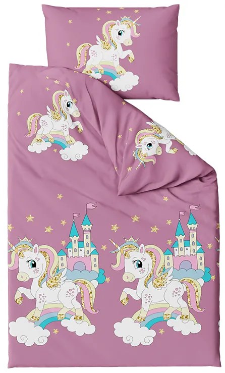 Lenjerie de pat pentru copii din bumbac violet, UNICORN