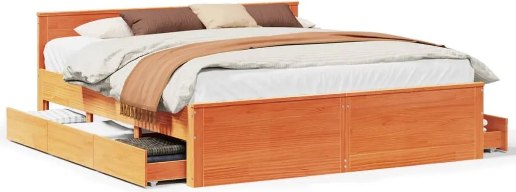 vidaXL Cadru pat fără saltea/cu tăblie maro 180x200 cm lemn masiv pin