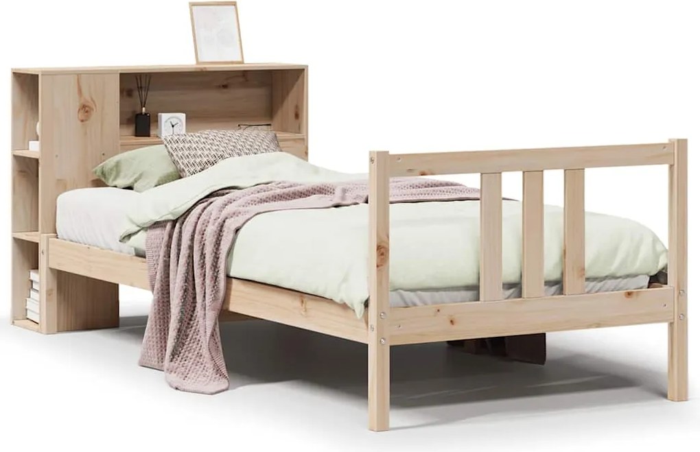 vidaXL Pat cu bibliotecă fără saltea, 75x190 cm, lemn masiv de pin