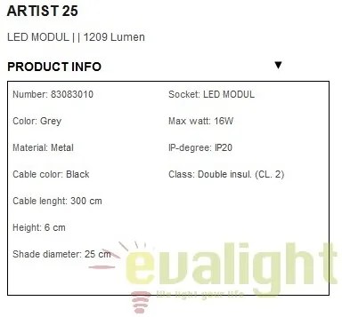 Lustra,Pendul design modern, diam.25cm, finisaj gri, LED Artist 25 83083010 DFTP
