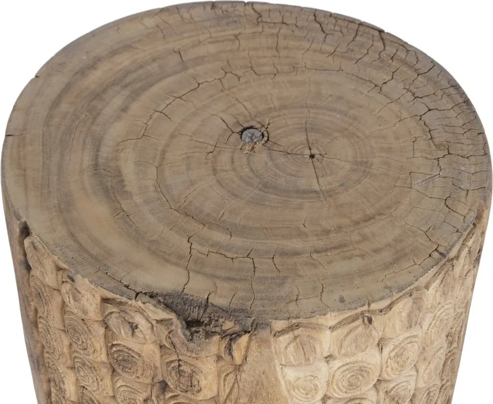 Coloană decorativă din lemn masiv de tec, maro, cu Buddha sculptat manual, finisaj natural, 103 x 40 x 40 cm, „Ayutthaya”