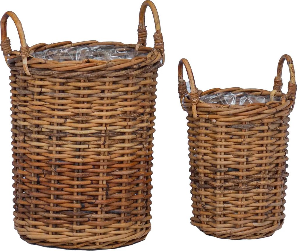 vidaXL Coș de Plante cu depozitare 2 pcs Maro Ratan Kubu