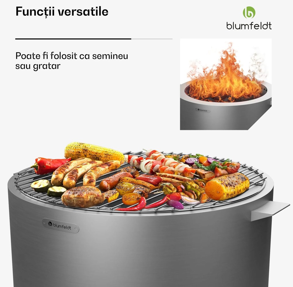 Focar Ignite Pure, fum redus, grătar pentru grătar, oțel inoxidabil, portabil, capac pentru ploaie, mânere de transport