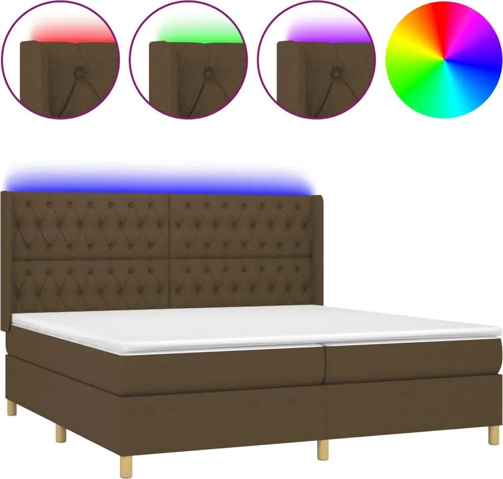 vidaXL Pat cu arcuri, saltea și LED, maro închis, 200x200 cm, textil