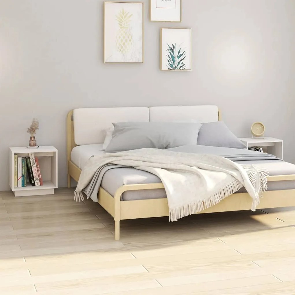 vidaXL Noptiere, alb, 2 buc., 40x30x40 cm, lemn masiv de pin