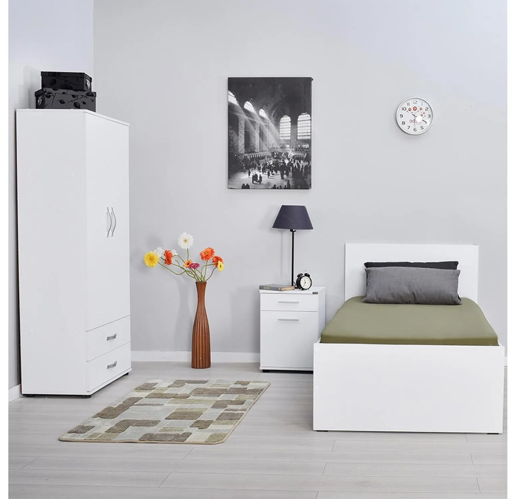 Pat de o persoană 90 cm Vobima 1 (alb) (cu somieră). 1094823