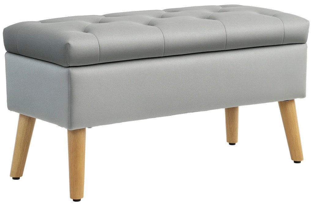 HOMCOM Bancă de depozitare cu material catifelat, picioare din lemn, pentru cameră de zi, dormitor, hol, 80 x 35 x 40 cm, Gri | Aosom Romania