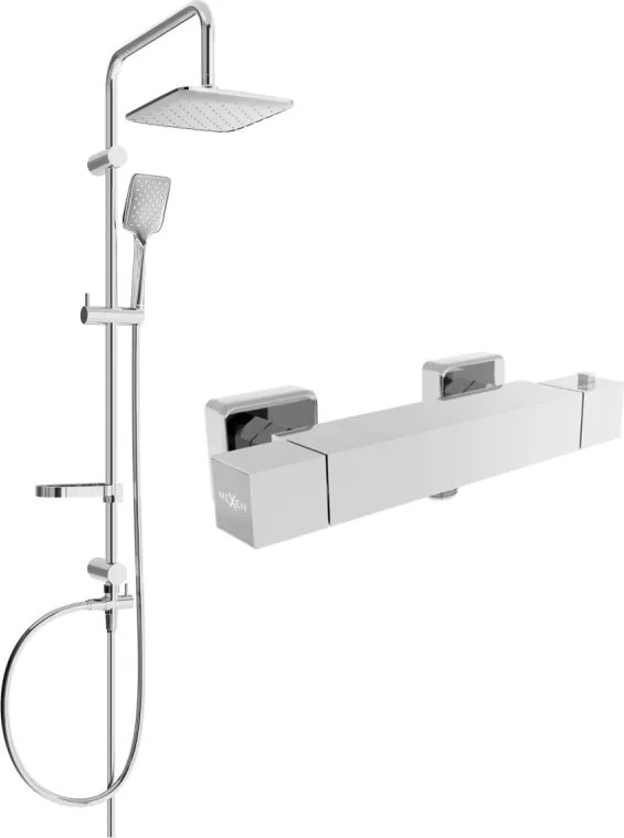 Mexen Cube Set de duș montat pe perete Sven cu duș de ploaie și baterie termostatică pentru duș, crom - 77200262-00