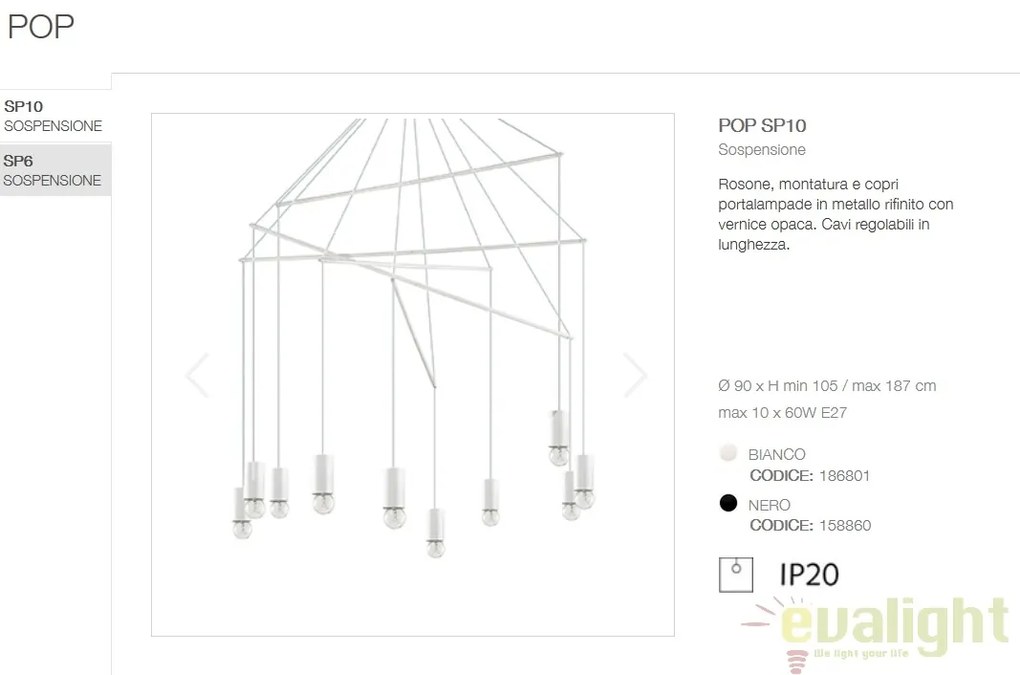 Lustra stil industrial cu 10 pendule reglabile POP SP10 neagra 158860