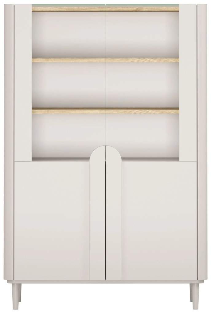 Vitrină cu picioare Amilio 100 cm, două uși - cașmir / stejar uleiat / mânere cașmir