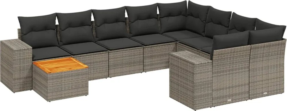 vidaXL Set mobilier de grădină cu perne, 10 piese, gri, poliratan