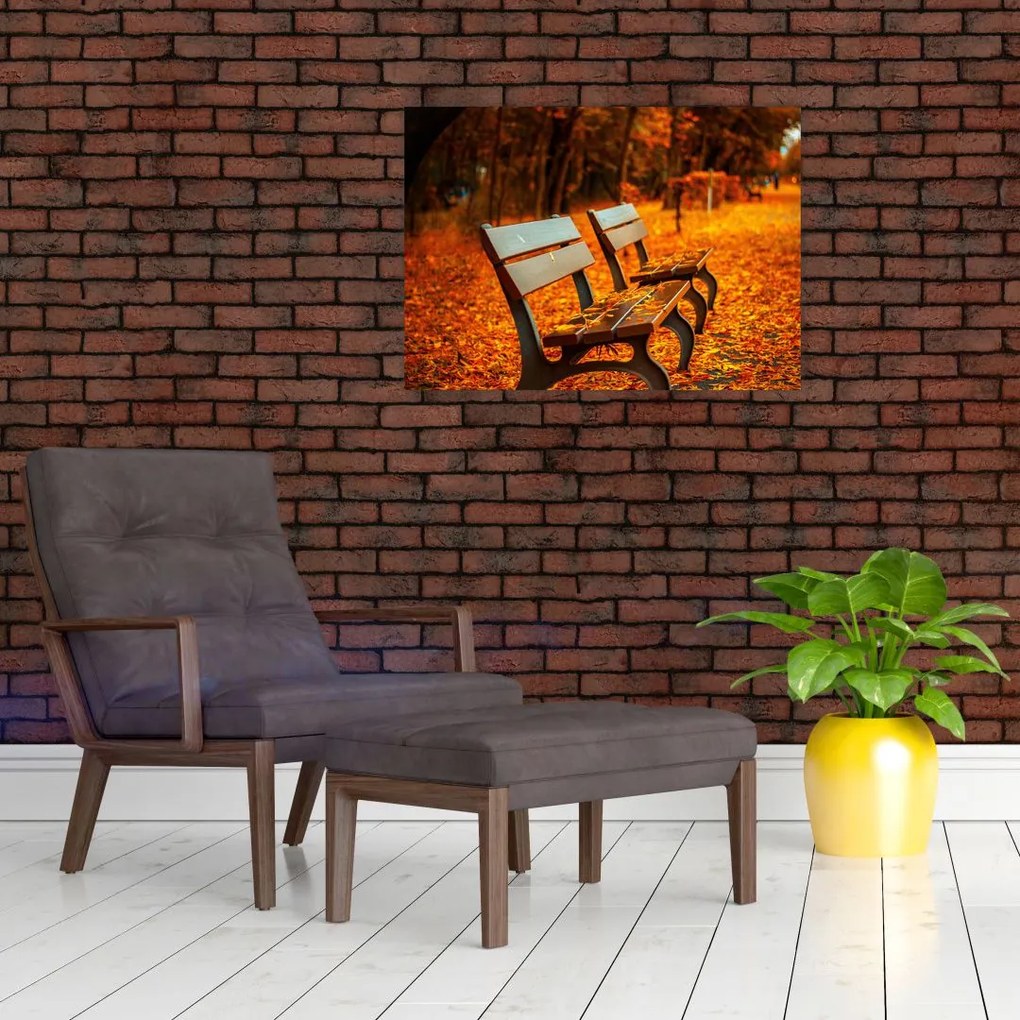 Tablou cu banca toamna (70x50 cm)