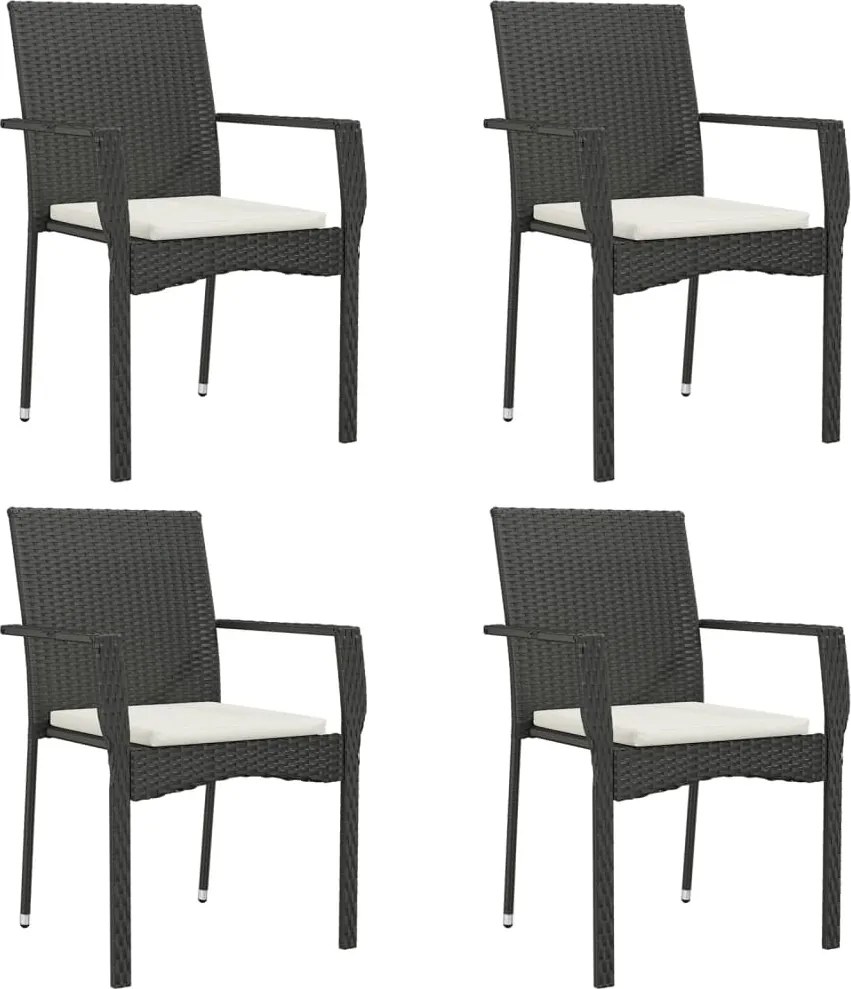 vidaXL Scaune de grădină cu perne, 4 buc., negru, poliratan