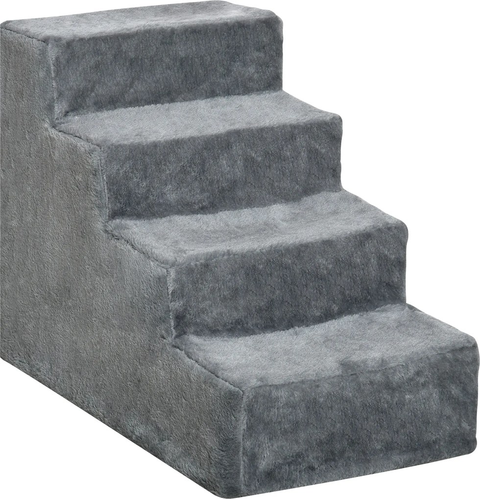 PawHut Scăriță pentru Câini Portabilă cu 4 Trepte, Scară pentru Animale Domestice, 60x35x44 cm, Gri Deschis | Aosom Romania