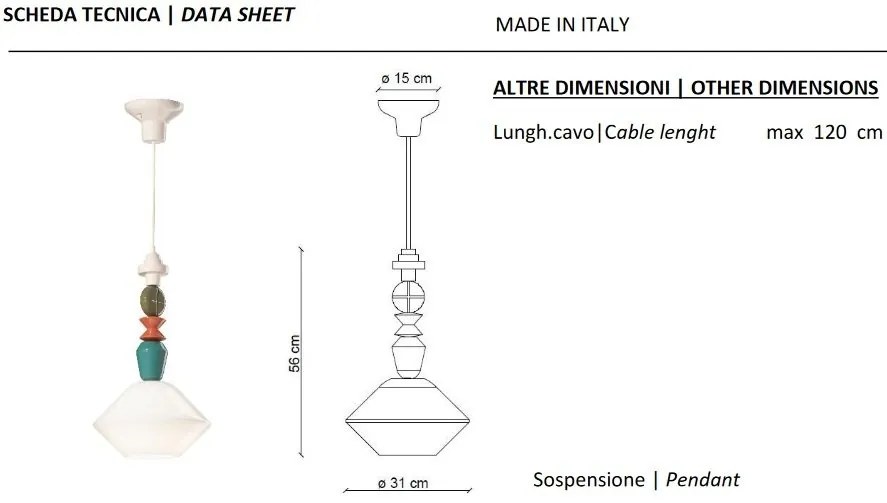 Pendul ceramic design italian realizat manual LARIAT H-56cm