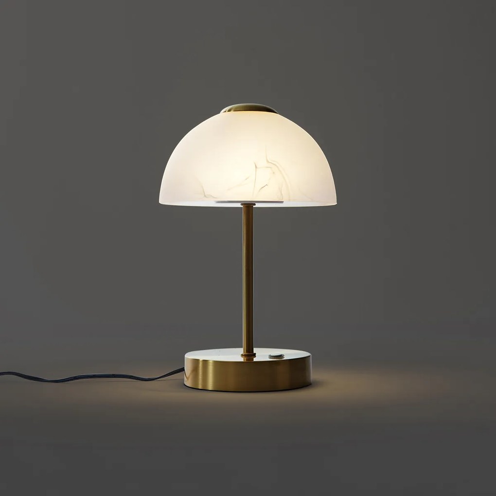 Lampă de masă de design aurie cu sticlă opal, inclusiv LED reglabil - Joya