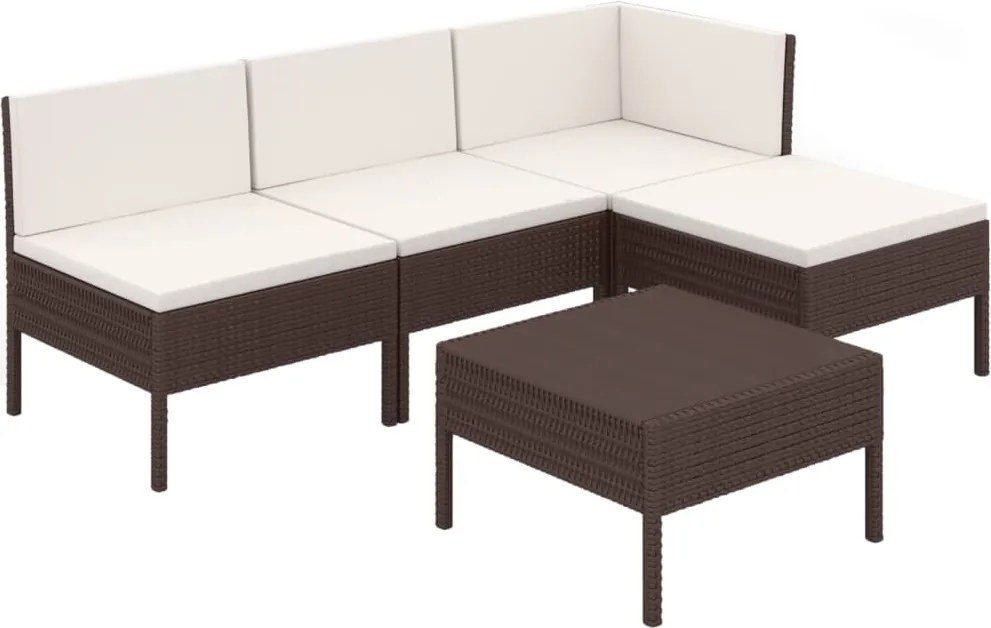vidaXL Set mobilier de grădină cu perne, 5 piese, maro, poliratan