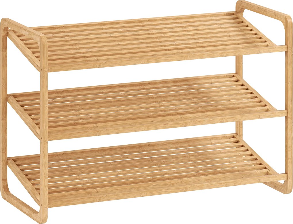 HOMCOM Etajeră pentru pantofi cu 3 rafturi pentru 12 perechi de pantofi din bambus 76x33x50.8 cm | Aosom Romania