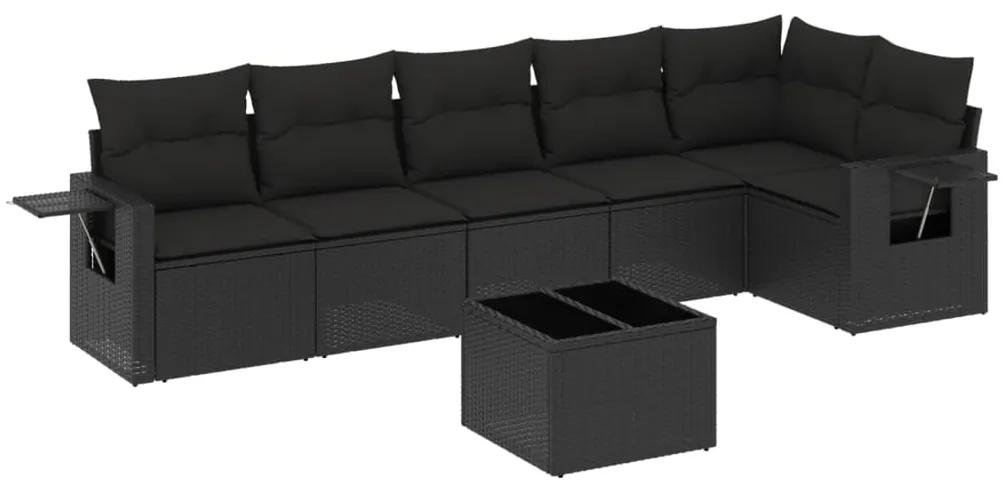 3252532 vidaXL Set canapele de grădină cu perne, 7 piese, negru, poliratan