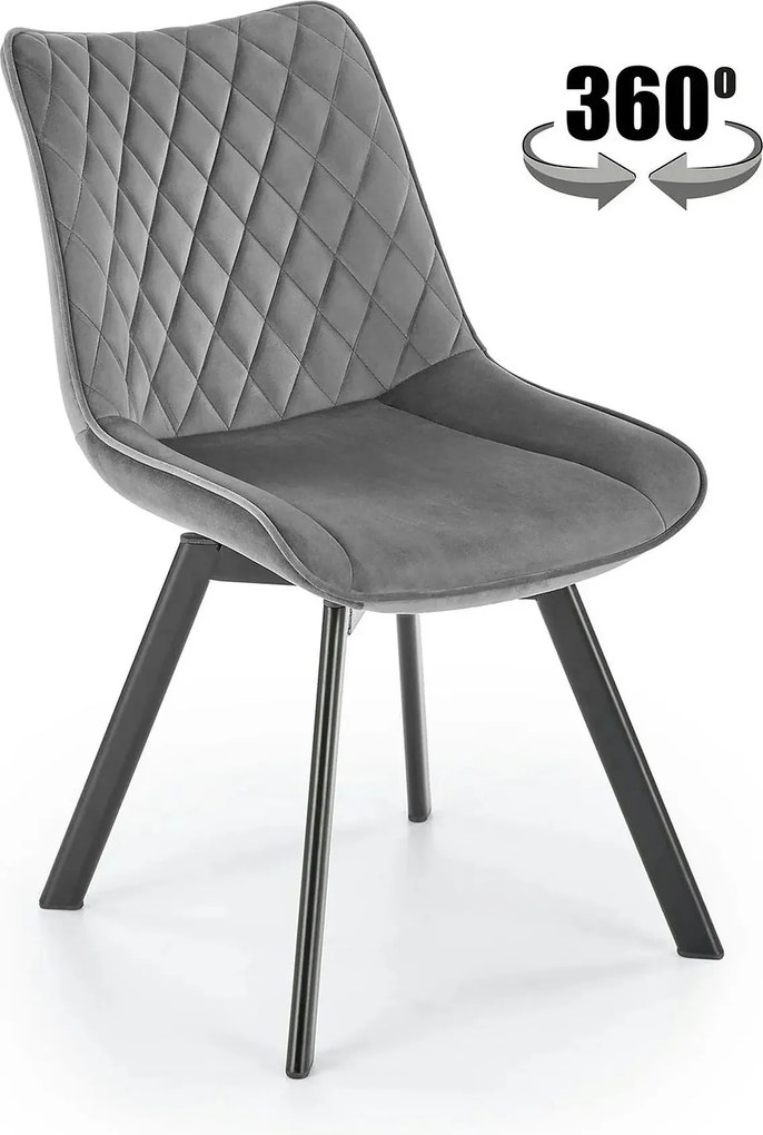 Scaun tapitat K520, gri/negru, stofa catifelata, rotativ, 45x63x80 cm