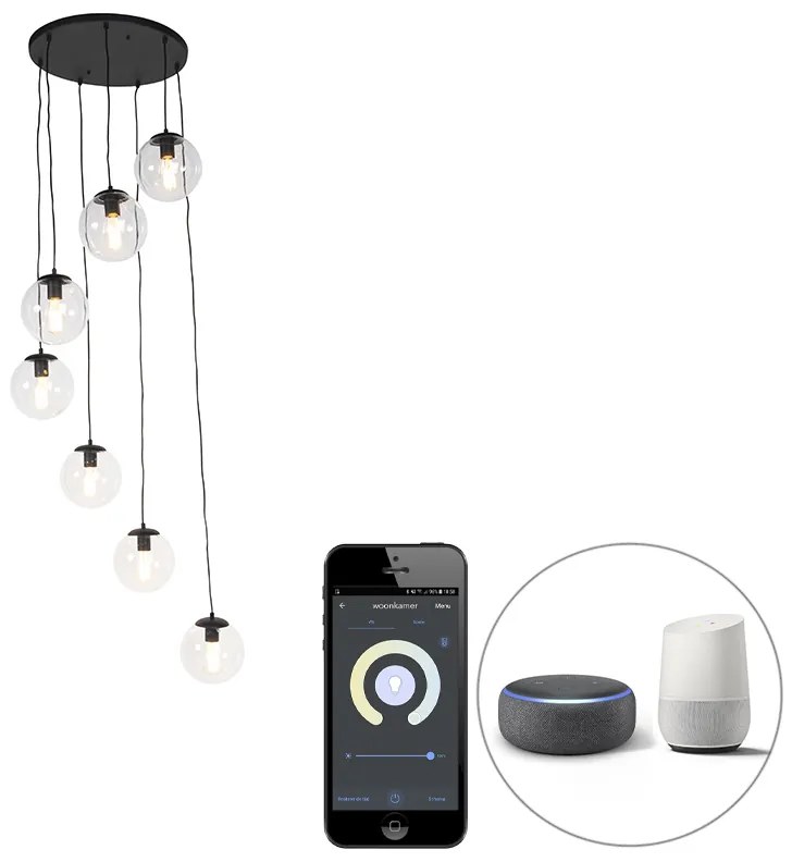 Lampă suspendată inteligentă neagră cu 7 lumini inclusiv Wifi ST64 - Pallon