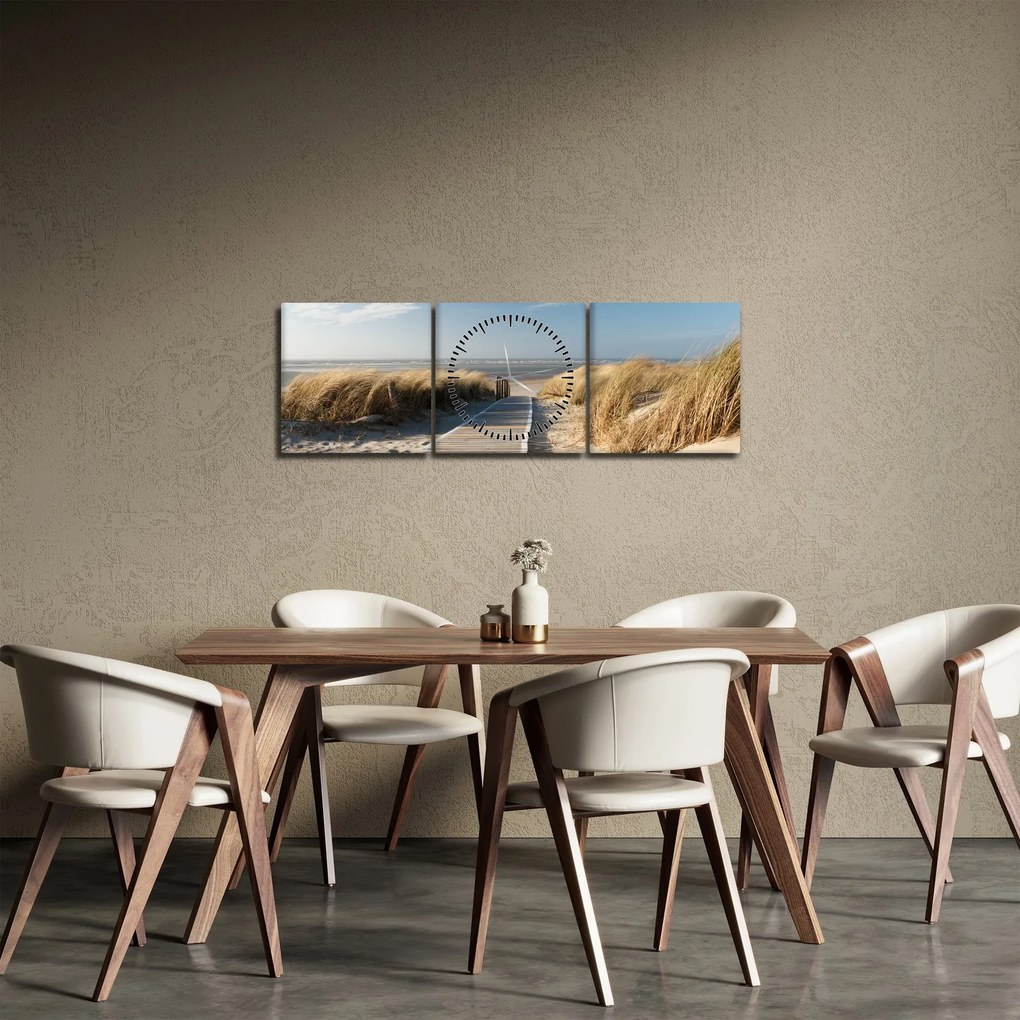 Tablou - Plaja cu nisip de pe insula Langeoog, Germania (cu ceas) (90x30 cm)