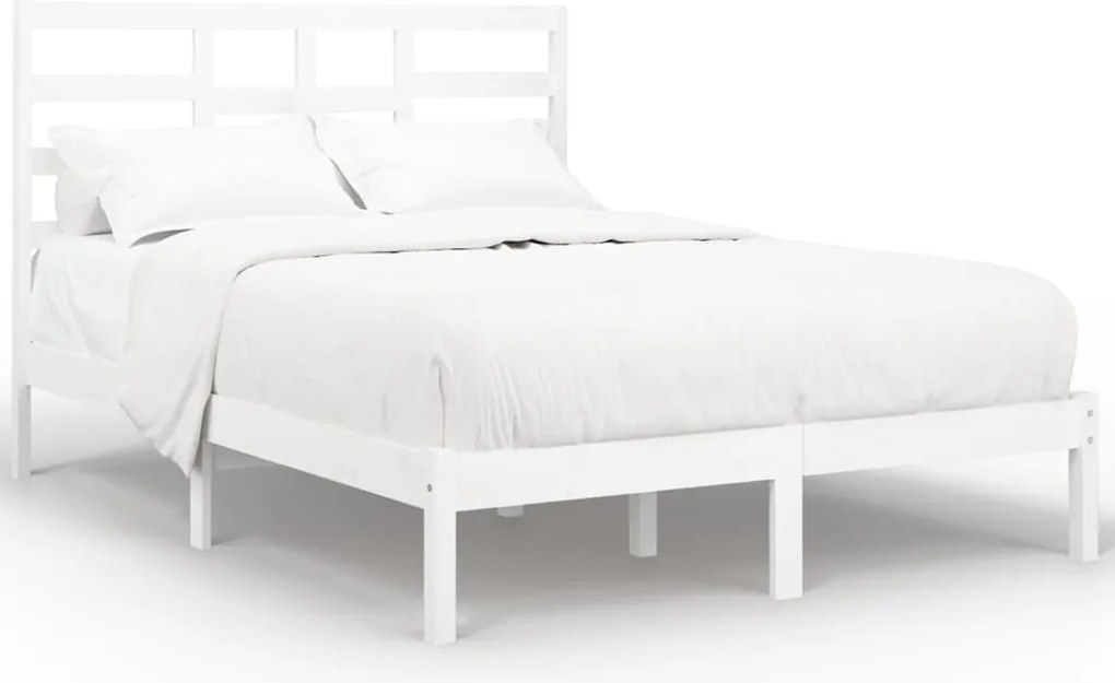 vidaXL Cadru de pat mic dublu, alb, 120x190 cm, lemn masiv